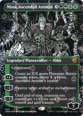 Nissa, Ascended Animist (Borderless) (Step-and-Compleat Foil) card from Phyrexia: All Will Be One