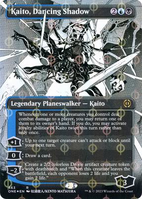 Kaito, Dancing Shadow (Borderless) (Step-and-Compleat Foil) card from Phyrexia: All Will Be One