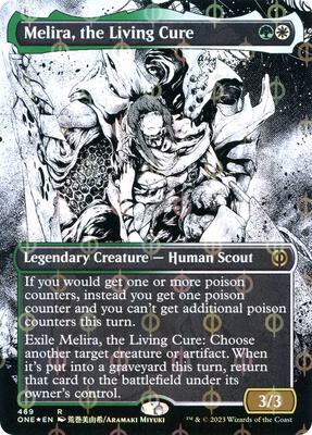 Melira, the Living Cure (Borderless) (Step-and-Compleat Foil) card from Phyrexia: All Will Be One