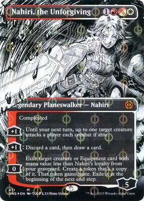 Nahiri, the Unforgiving (Borderless) (Step-and-Compleat Foil) card from Phyrexia: All Will Be One