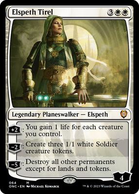 Elspeth Tirel card from Commander: Phyrexia: All Will Be One