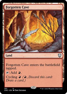 Forgotten Cave card from Commander: Phyrexia: All Will Be One