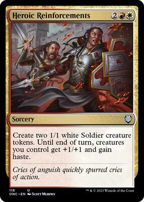 Heroic Reinforcements card from Commander: Phyrexia: All Will Be One