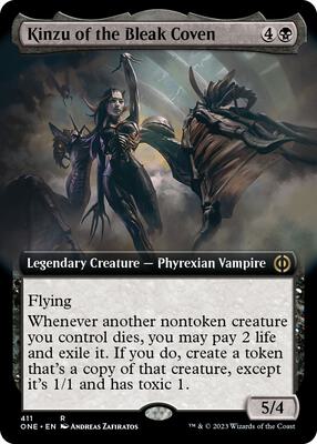 Kinzu of the Bleak Coven (Extended Art) card from Phyrexia: All Will Be One