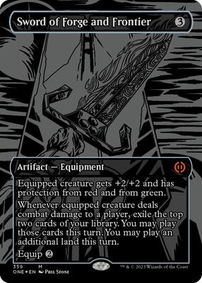 Sword of Forge and Frontier (Oil Slick Raised Foil) card from Phyrexia: All Will Be One
