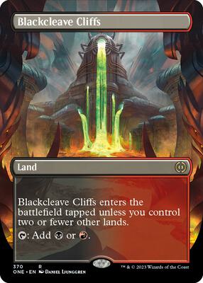 Blackcleave Cliffs (Borderless) card from Phyrexia: All Will Be One