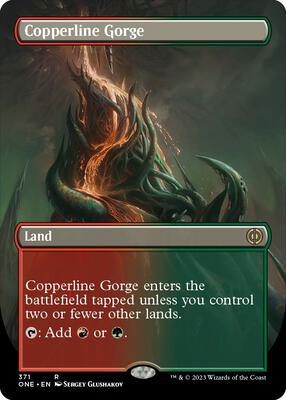 Copperline Gorge (Borderless) card from Phyrexia: All Will Be One