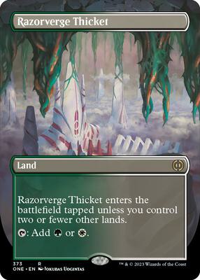 Razorverge Thicket (Borderless) card from Phyrexia: All Will Be One