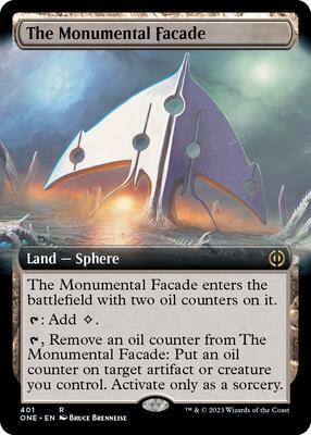 The Monumental Facade (Extended Art) card from Phyrexia: All Will Be One