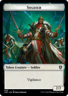 Soldier (008) // Angel (003) Double-Sided Token card from Commander: Phyrexia: All Will Be One