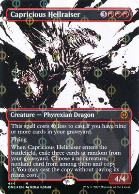 Capricious Hellraiser (Showcase) (Step-and-Compleat Foil) card from Phyrexia: All Will Be One