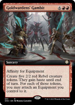 Goldwardens' Gambit (Extended Art) card from Commander: Phyrexia: All Will Be One
