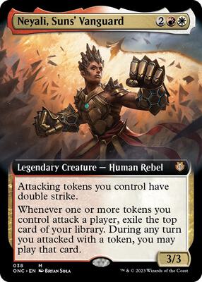 Neyali, Suns' Vanguard (Extended Art) card from Commander: Phyrexia: All Will Be One