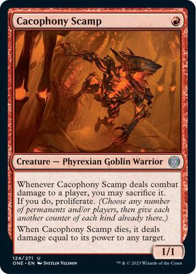 Cacophony Scamp card from Phyrexia: All Will Be One