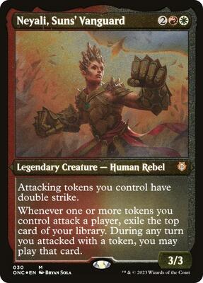 Neyali, Suns' Vanguard (Display Commander) (Foil Etched) - Thick Stock card from Commander: Phyrexia: All Will Be One