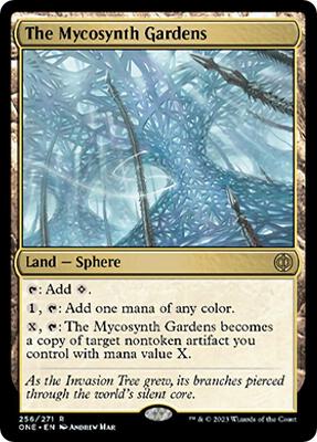 The Mycosynth Gardens card from Phyrexia: All Will Be One