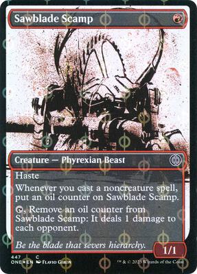 Sawblade Scamp (Showcase) (Step-and-Compleat Foil) card from Phyrexia: All Will Be One