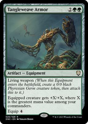 Tangleweave Armor card from Commander: Phyrexia: All Will Be One
