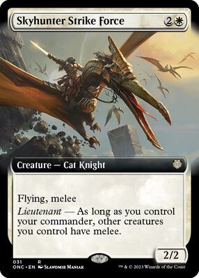 Skyhunter Strike Force (Extended Art) card from Commander: Phyrexia: All Will Be One