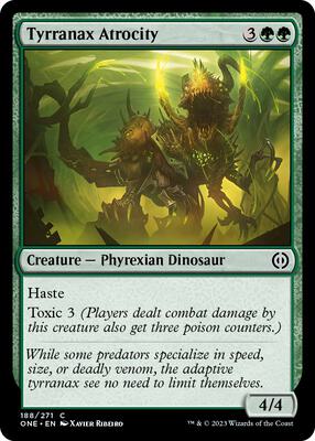 Tyrranax Atrocity card from Phyrexia: All Will Be One