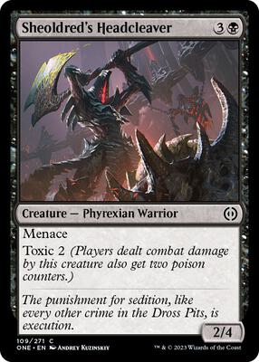 Sheoldred's Headcleaver card from Phyrexia: All Will Be One