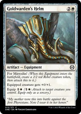 Goldwarden's Helm card from Phyrexia: All Will Be One