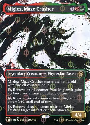 Migloz, Maze Crusher (Showcase) (Step-and-Compleat Foil) card from Phyrexia: All Will Be One