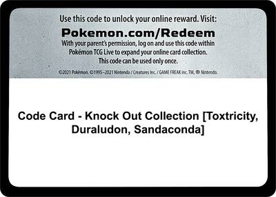 Code Card - Knock Out Collection [Toxtricity, Duraludon, Sandaconda] card from Miscellaneous Cards & Products