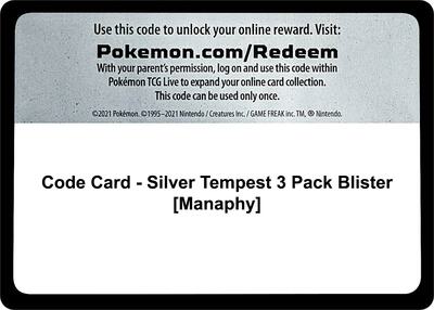 Code Card - Silver Tempest 3 Pack Blister [Manaphy] card from SWSH12: Silver Tempest