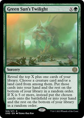 Green Sun's Twilight card from Promo Pack: Phyrexia: All Will Be One
