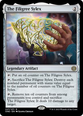 The Filigree Sylex card from Promo Pack: Phyrexia: All Will Be One