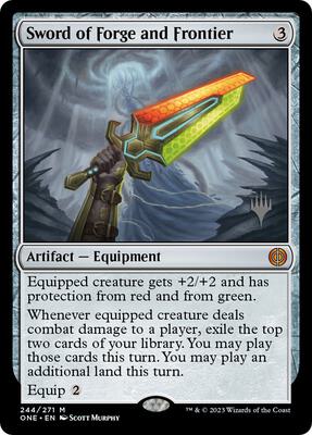 Sword of Forge and Frontier card from Promo Pack: Phyrexia: All Will Be One