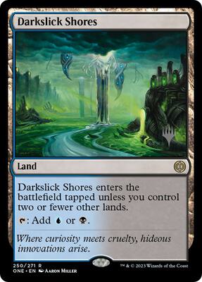 Darkslick Shores card from Promo Pack: Phyrexia: All Will Be One