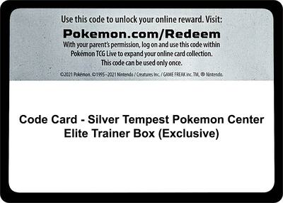 Code Card - Silver Tempest Pokemon Center Elite Trainer Box (Exclusive) card from SWSH12: Silver Tempest