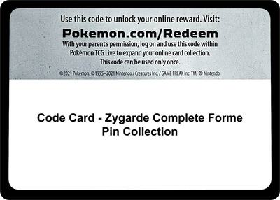Code Card - Zygarde Complete Forme Pin Collection card from SM Base Set