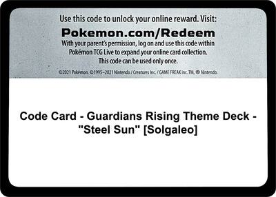 Code Card - Guardians Rising Theme Deck - "Steel Sun" [Solgaleo] card from SM - Guardians Rising