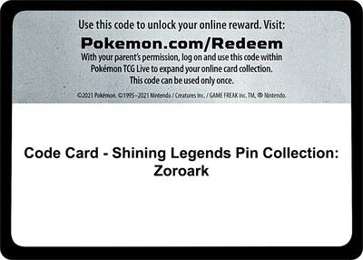 Code Card - Shining Legends Pin Collection: Zoroark card from Shining Legends