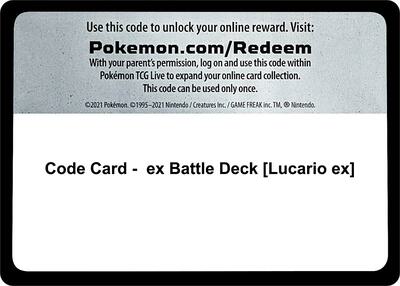 Code Card - ex Battle Deck [Lucario ex] card from Miscellaneous Cards & Products