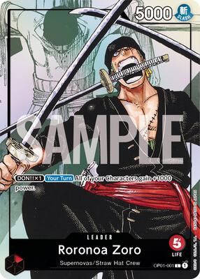 Roronoa Zoro - OP01-001 (Alternate Art) card from One Piece Promotion Cards