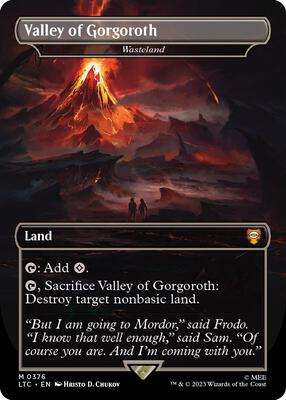 Valley of Gorgoroth - Wasteland (Borderless) card from Commander: The Lord of the Rings: Tales of Middle-earth