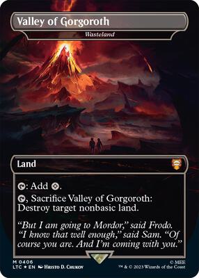 Valley of Gorgoroth - Wasteland (Borderless) (Surge Foil) card from Commander: The Lord of the Rings: Tales of Middle-earth