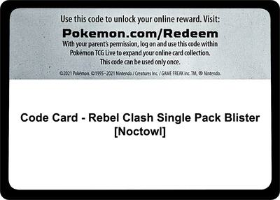 Code Card - Rebel Clash Single Pack Blister [Noctowl] card from SWSH02: Rebel Clash
