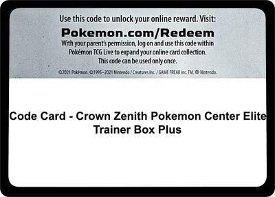 Code Card - Crown Zenith Pokemon Center Elite Trainer Box Plus card from SWSH: Crown Zenith
