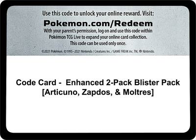 Code Card - Enhanced 2-Pack Blister Pack [Articuno, Zapdos, & Moltres] card from Miscellaneous Cards & Products