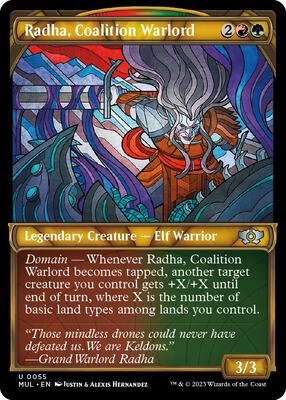 Radha, Coalition Warlord card from March of the Machine: Multiverse Legends