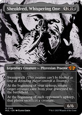 Sheoldred, Whispering One (Halo Foil) card from March of the Machine: Multiverse Legends