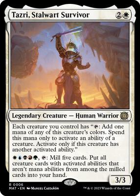 Tazri, Stalwart Survivor card from March of the Machine: The Aftermath