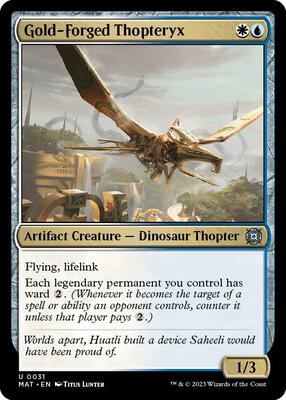 Gold-Forged Thopteryx card from March of the Machine: The Aftermath