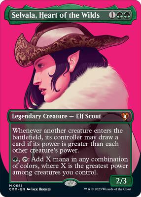 Selvala, Heart of the Wilds (Borderless) card from Commander Masters