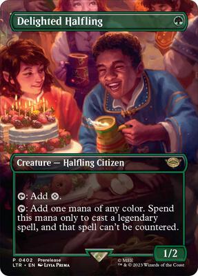 Delighted Halfling (Borderless) card from Universes Beyond: The Lord of the Rings: Tales of Middle-earth